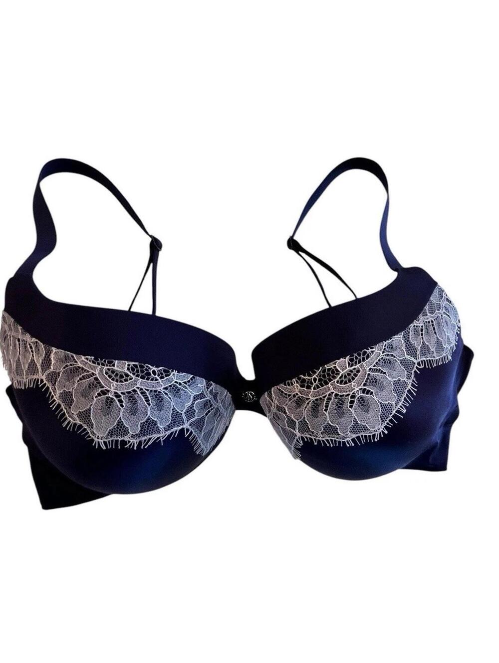Victorias Secret Push Up Underwire Bra 34DD Purple w White Lace 34E 2099.6